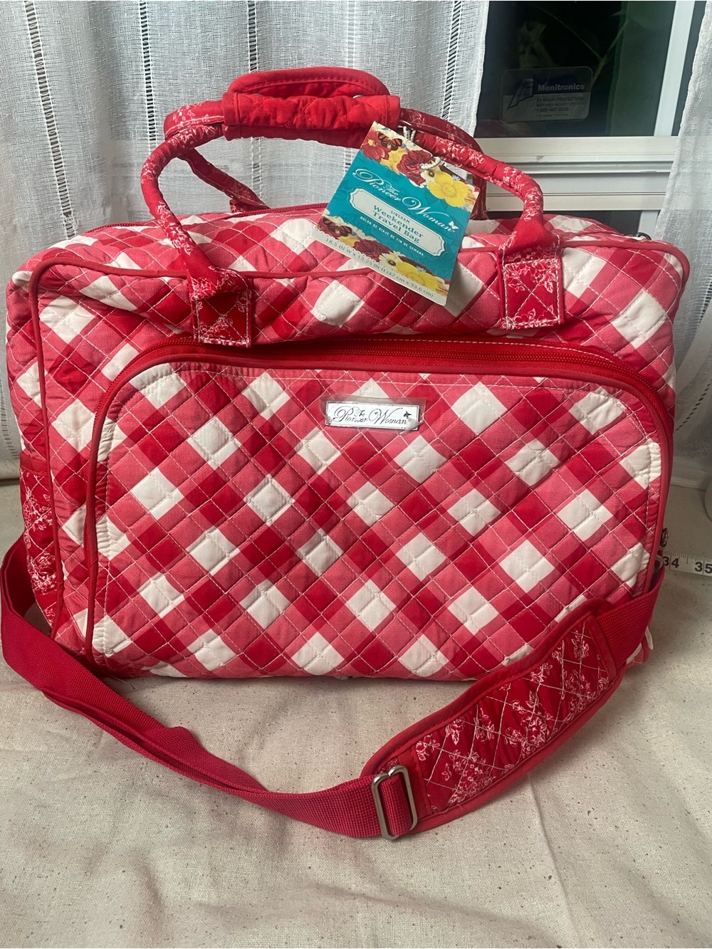 The Pioneer Woman Red and Cream Quilted Travel Bag